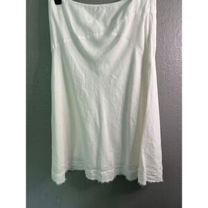 Eddie‎ Bauer Midi Flare Skirt 14 Petite White Linen Raw Hem A-Line Modest Boho